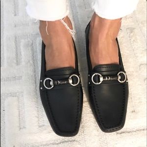 Christian DIOR black metal bar logo loafers 36